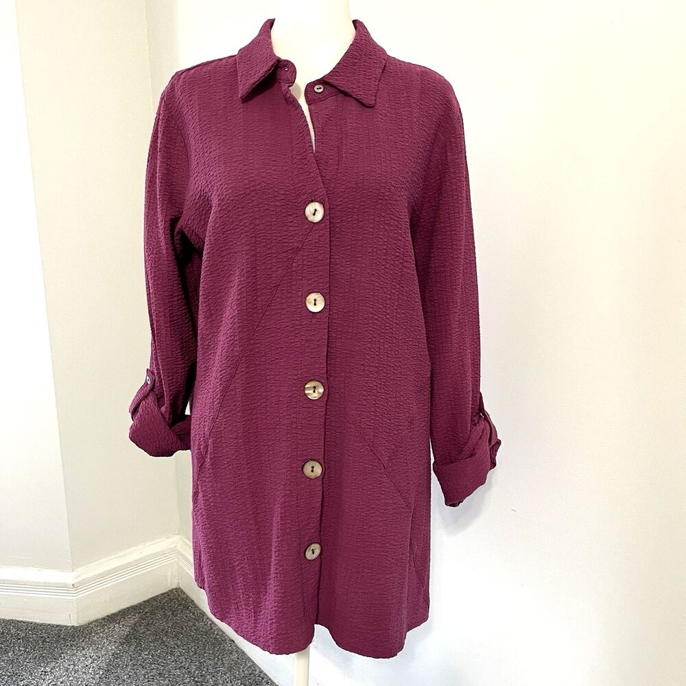 Soft Surroundings Marianna Tunic Top Sz Large Textured Stretch Button Front Plum